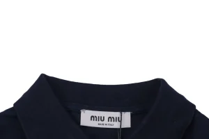 Miu Miu Logo Embroidered Cotton Polo Shirt Collar