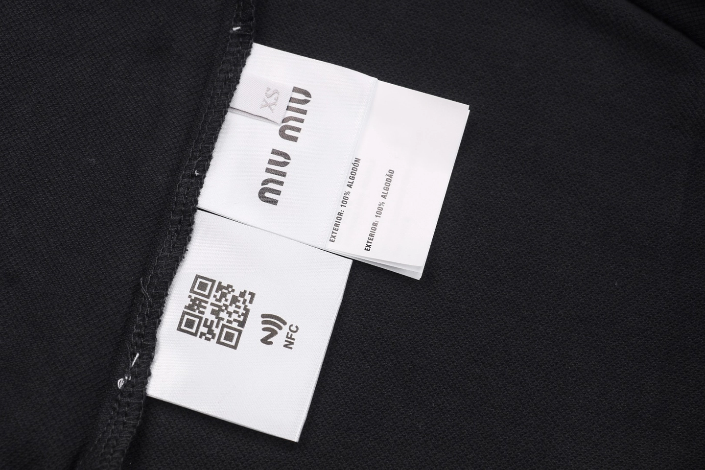 Miu Miu Logo Embroidered Cotton Polo Shirt Black Wash label