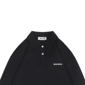 Miu Miu Logo Embroidered Cotton Polo Shirt Black