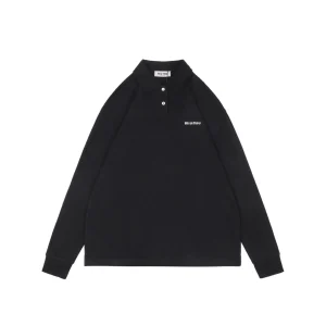Miu Miu Logo Embroidered Cotton Polo Shirt Black Front view