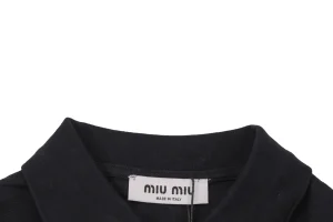 Miu Miu Logo Embroidered Cotton Polo Shirt Black Cuff