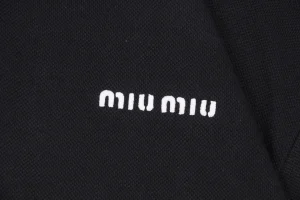 Miu Miu Logo Embroidered Cotton Polo Shirt Black Brand