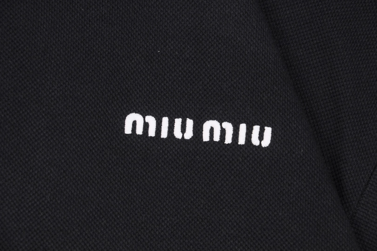 Miu Miu Logo Embroidered Cotton Polo Shirt Black Brand