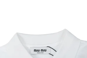 Miu Miu Logo Embroidered Cotton Polo Shirt White Cuff