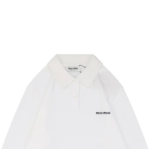Miu Miu Logo Embroidered Cotton Polo Shirt White