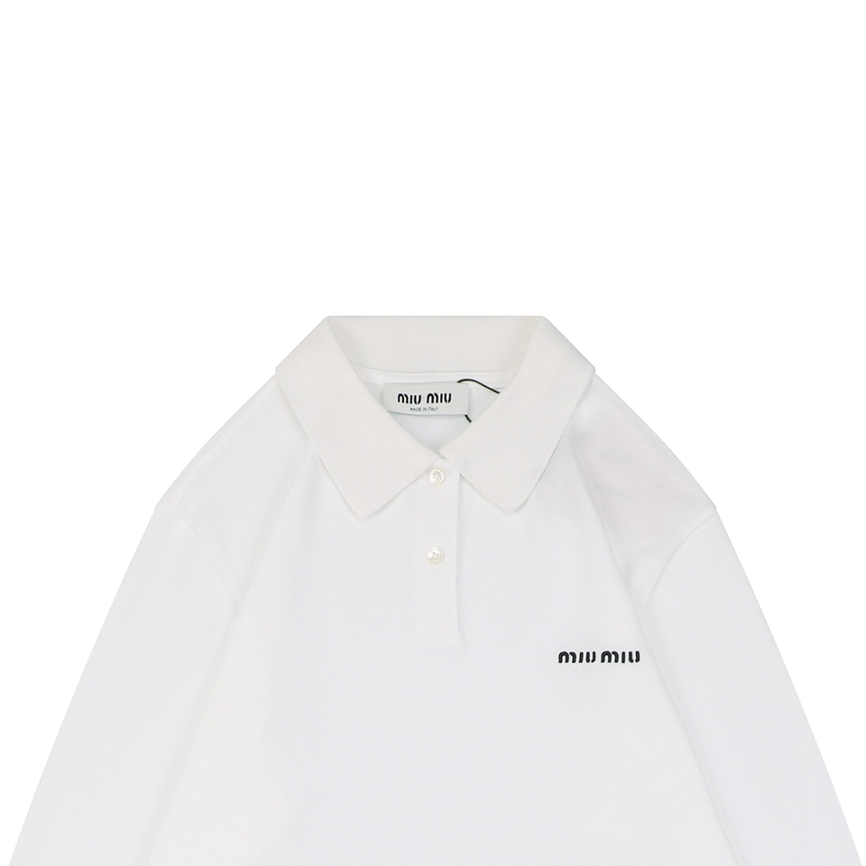 Miu Miu Logo Embroidered Cotton Polo Shirt White