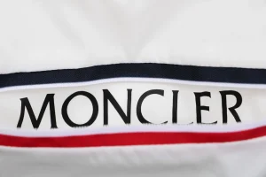 Moncler Logo Patch Nylon Stand Collar Jacket White Brand