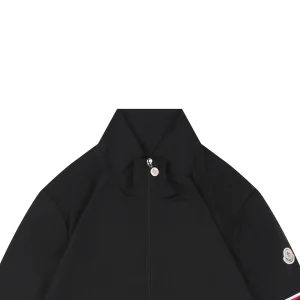 Moncler Logo Patch Nylon Stand Collar Jacket Black