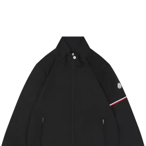 Moncler Logo Patch Nylon Stand Collar Jacket Black