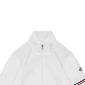 Moncler Logo Patch Nylon Stand Collar Jacket White