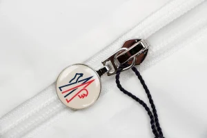 Moncler Logo Patch Nylon Stand Collar Jacket White Zipper puller