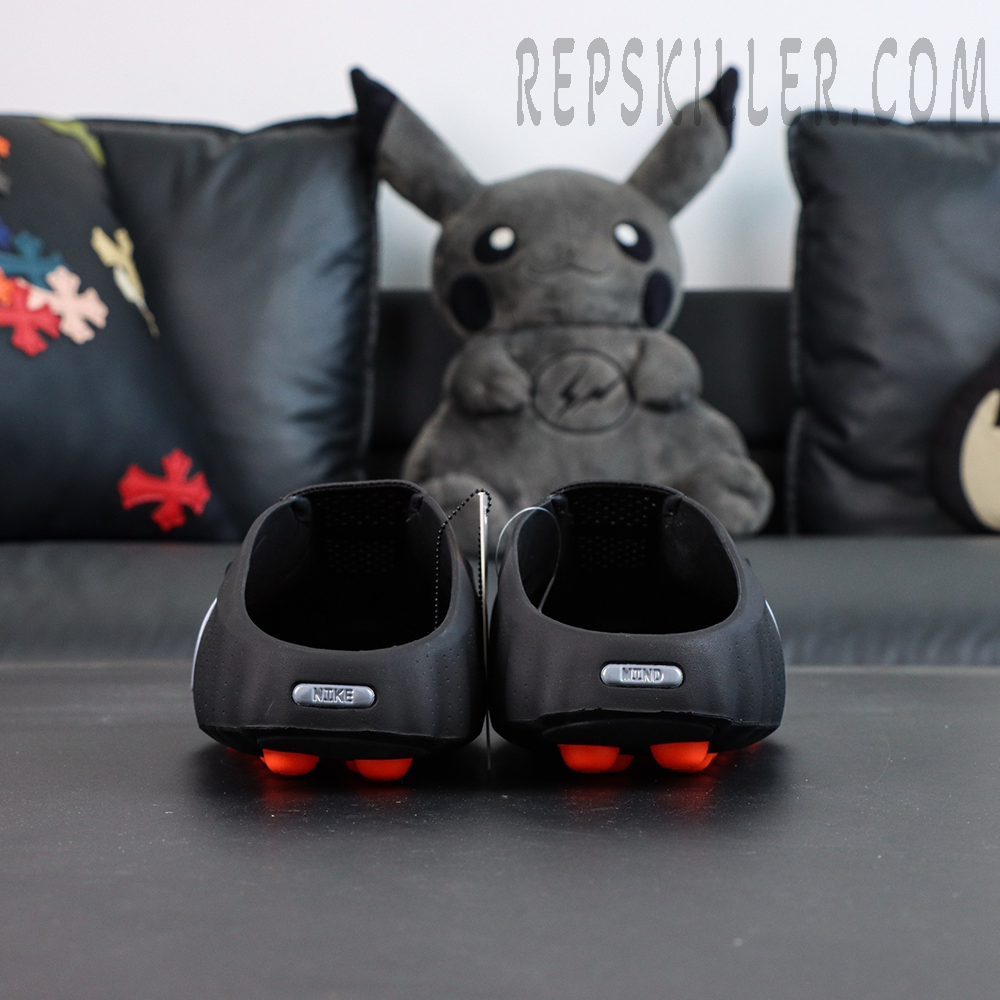 Nike Mind 001 “Black” clogs rear view showing clean heel structure and branding