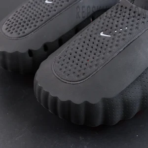 Nike Mind 001 “Black” clogs upper detail with perforations and textured surface