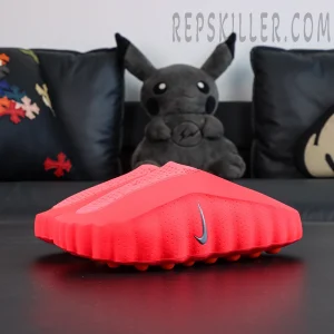 Nike Mind 001 Mule “Solar Red” front-side angle with minimal design and bold color