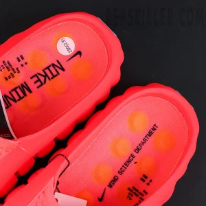 Nike Mind 001 Mule “Solar Red” insole detail with orange pressure nodes and Mind Science Department text