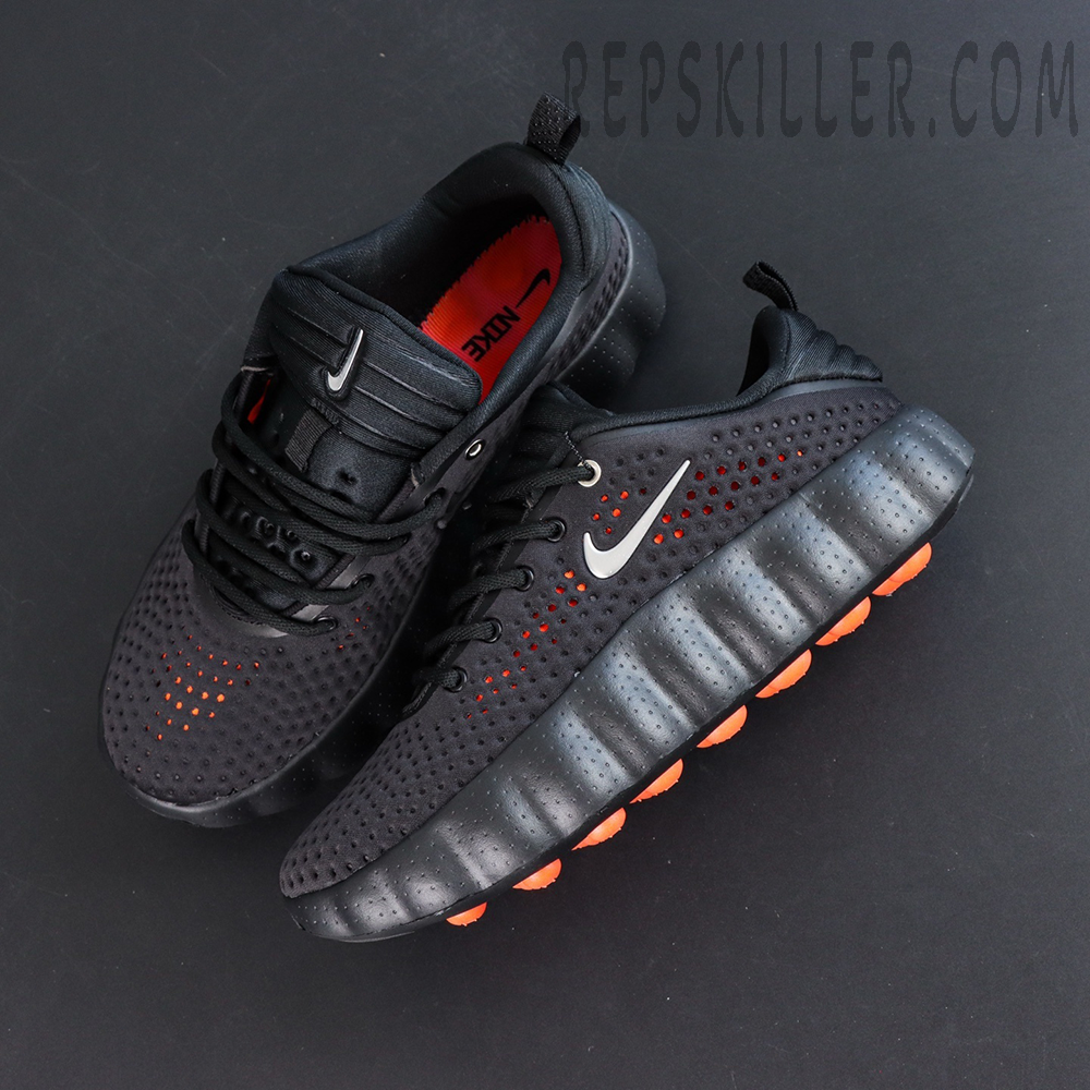 Nike Mind 002 “Black Hyper Crimson” top view with sleek shape and metallic Swoosh