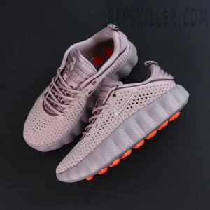 Nike Mind 002 “Light Violet Ore” top view with perforated upper and contrasting orange pods