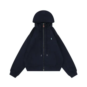 Ralph Lauren Corduroy Embroidered Pony Logo Hooded Jacket Navy Front view