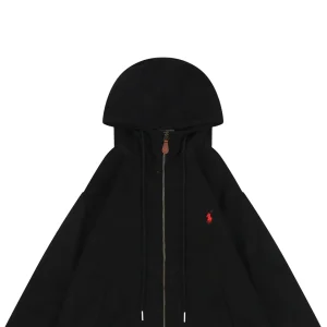 Ralph Lauren Corduroy Embroidered Pony Logo Hooded Jacket Black