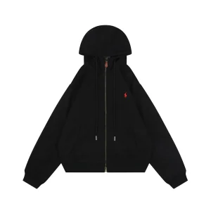 Ralph Lauren Corduroy Embroidered Pony Logo Hooded Jacket Black Front view