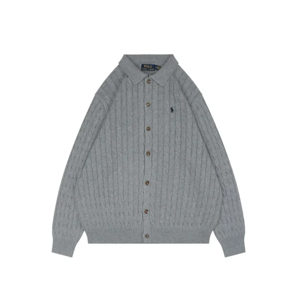 Ralph Lauren Polo Pony Embroidered Cable-Knit Cardigan Grey Front view