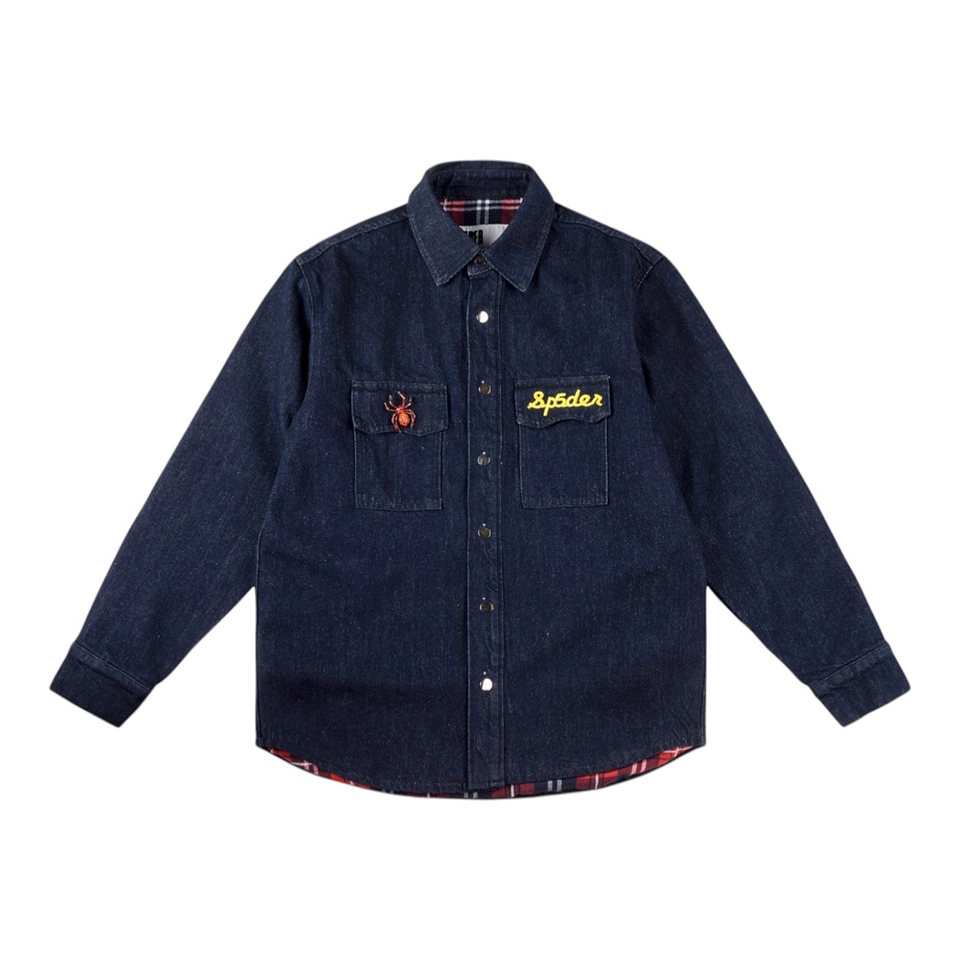 Sp5der Atlanta Downs Embroidered Dark Denim Jacket Front view