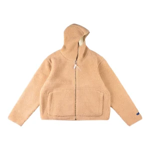 Sp5der Beige Sherpa Fleece Zip Hoodie Front view