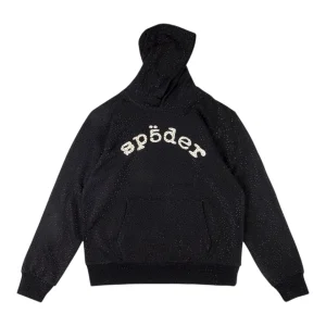 Sp5der Black Mesh Logo Hoodie Front view
