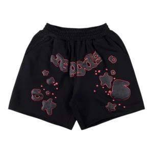 Sp5der Black Red Outline Graphic Sweat Shorts Front view