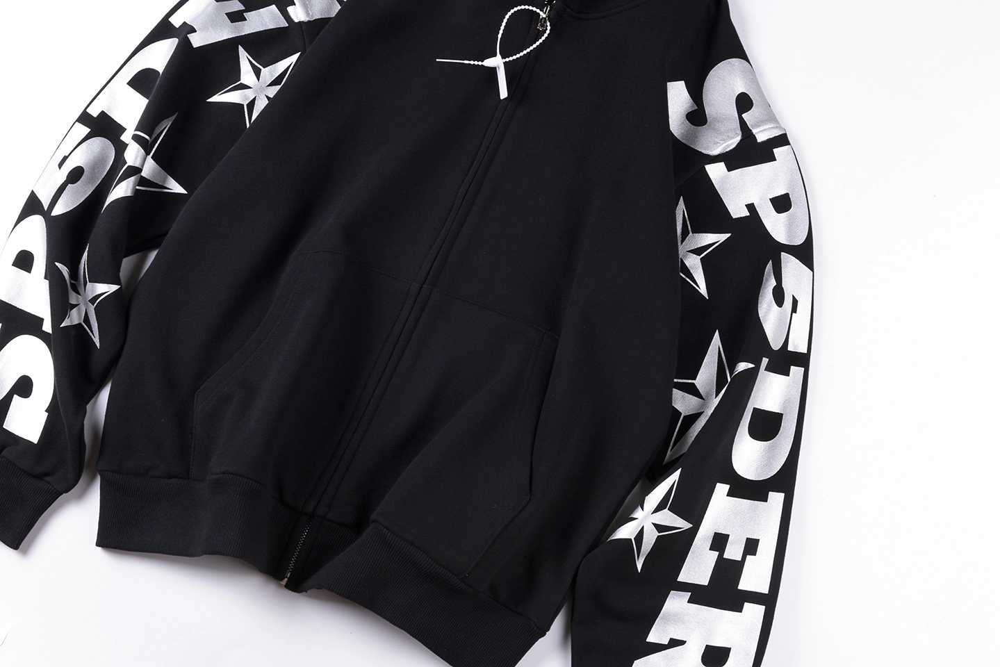 Sp5der Black Sleeve Logo Zip-Up Hoodie8