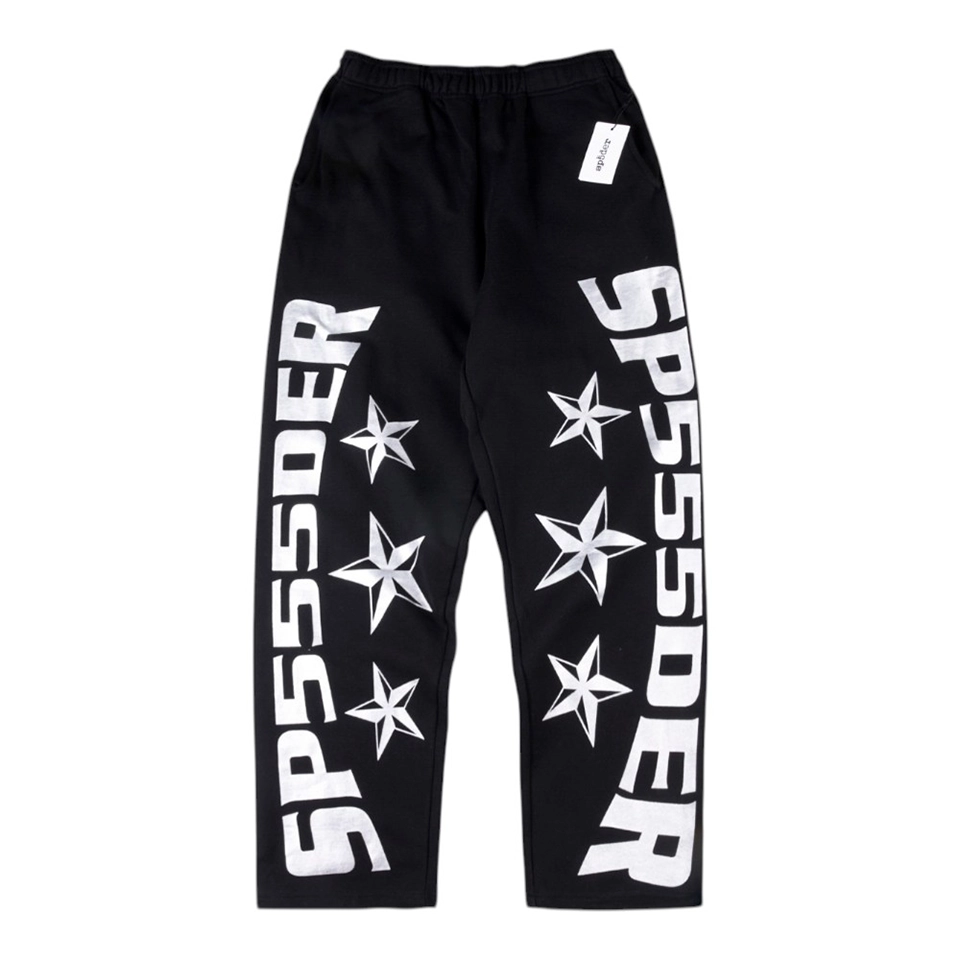 Sp5der Black Star Logo Sweatpants Front view