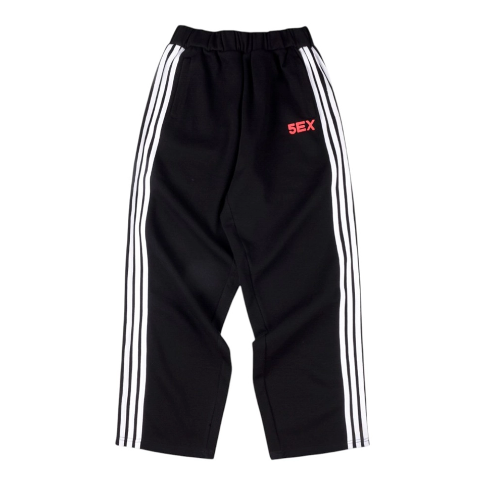 Sp5der Black White Stripe Red Logo Track Pants Front view