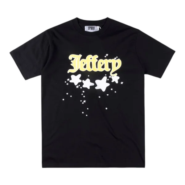 Sp5der Black & Yellow “Jeffery” Star Graphic T-Shirt Front view