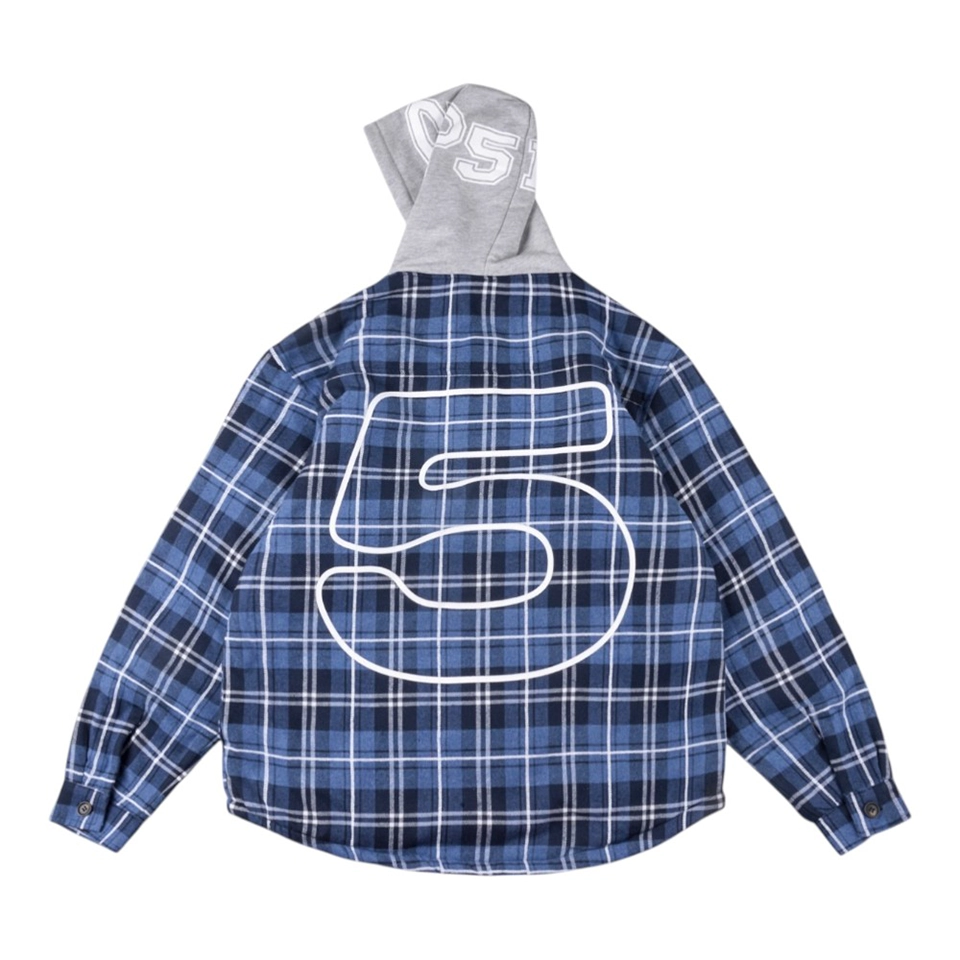 Sp5der Blue Plaid Grey Hood Zip Jacket Back view