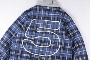 Sp5der Blue Plaid Grey Hood Zip Jacket12