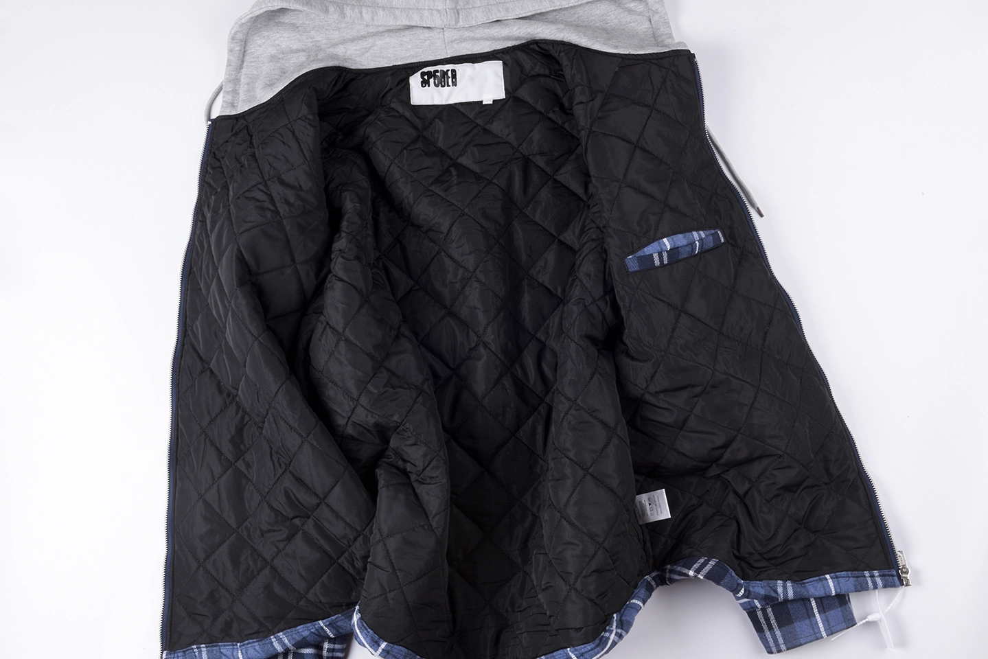 Sp5der Blue Plaid Grey Hood Zip Jacket6