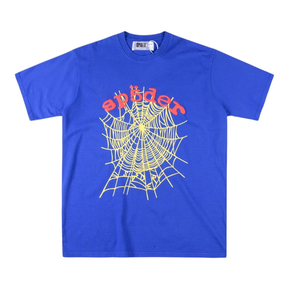 Sp5der Blue Red & Yellow Web Graphic T-Shirt Front view
