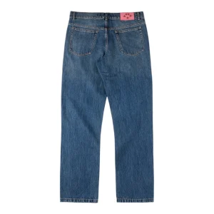 Sp5der Blue Washed Logo Embroidery Denim Jeans Back view