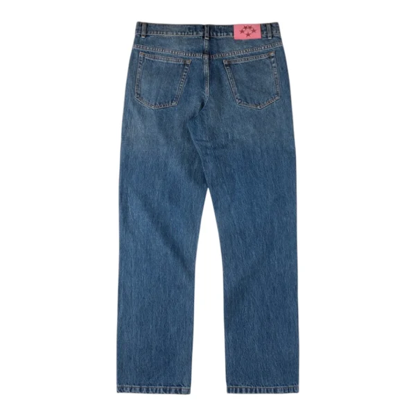 Sp5der Blue Washed Logo Embroidery Denim Jeans Back view