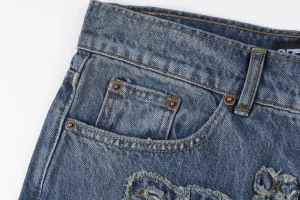 Sp5der Blue Washed Logo Embroidery Denim Jeans2