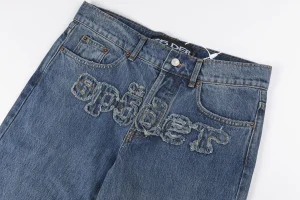 Sp5der Blue Washed Logo Embroidery Denim Jeans4