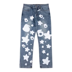 Sp5der Blue White Star Graphic Denim Jeans Front view