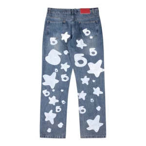 Sp5der Blue White Star Graphic Denim Jeans Back view