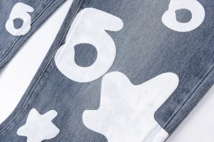Sp5der Blue White Star Graphic Denim Jeans8