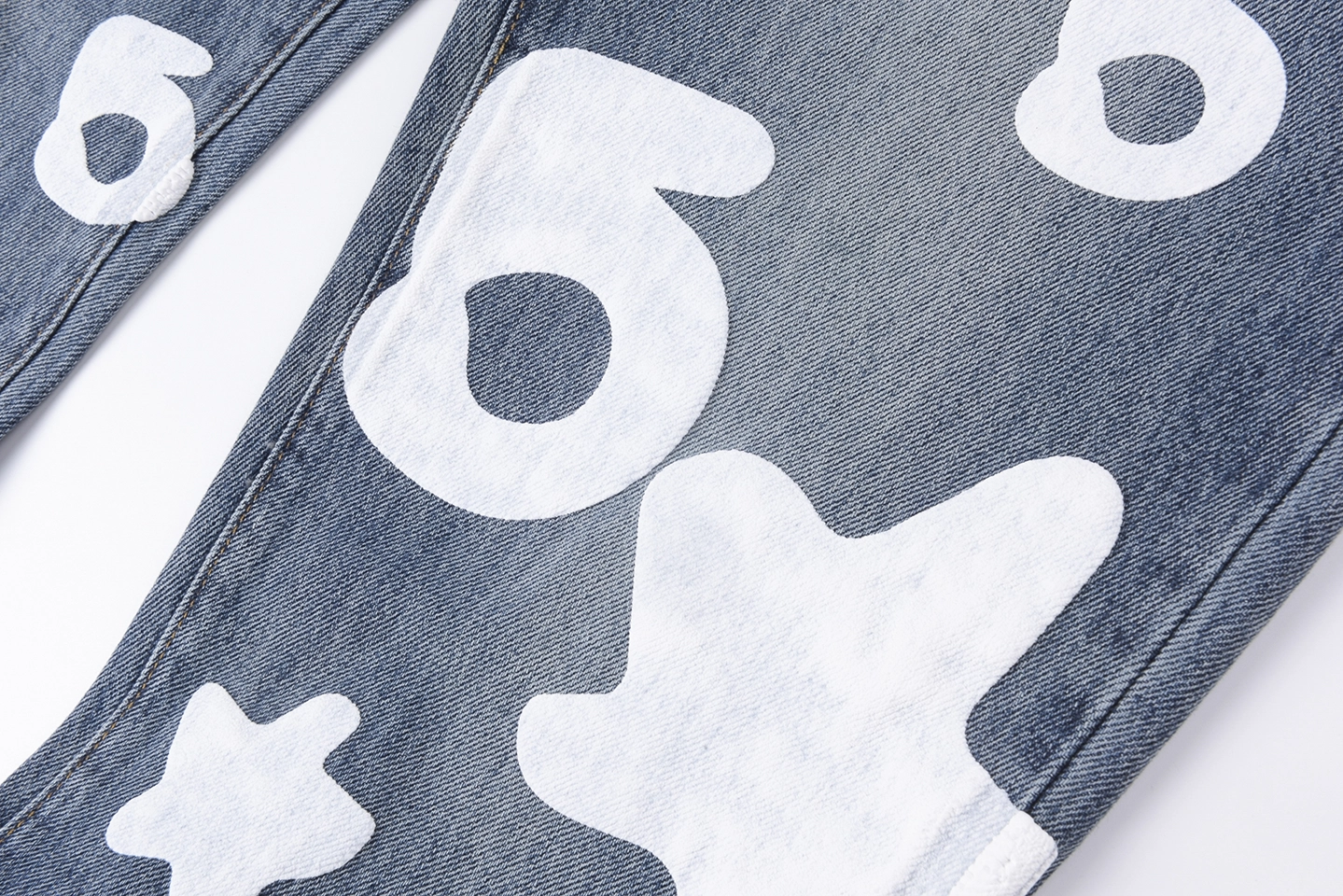 Sp5der Blue White Star Graphic Denim Jeans8
