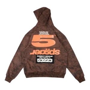 Sp5der Brown Distressed “SP-55” Racing Graphic Hoodie Back view