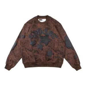 Sp5der Brown Distressed Star Logo Sweatshirt Front view