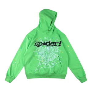 Sp5der Green Web Graphic Hoodie Front view