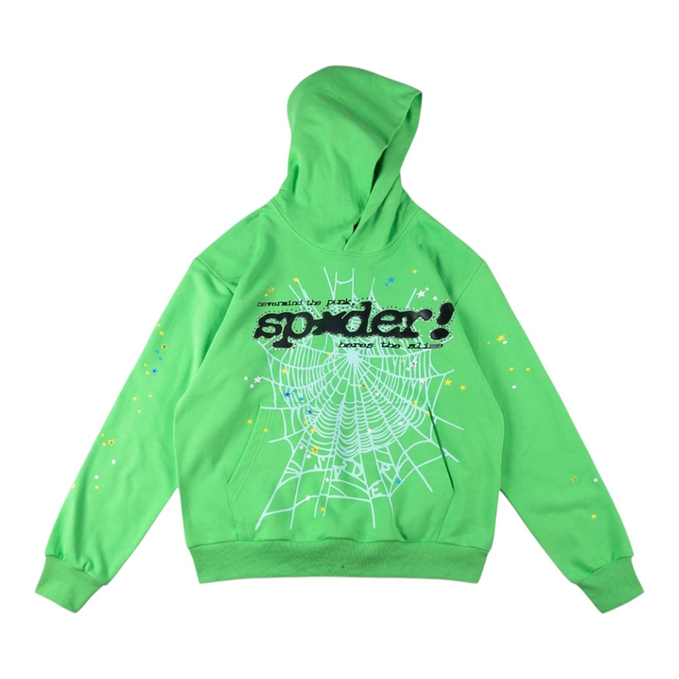 Sp5der Green Web Graphic Hoodie Front view