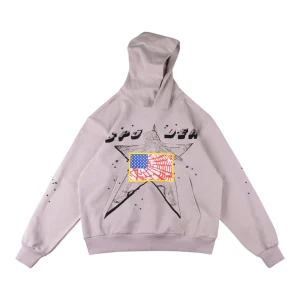 Sp5der Grey Star Graphic Hoodie Front view